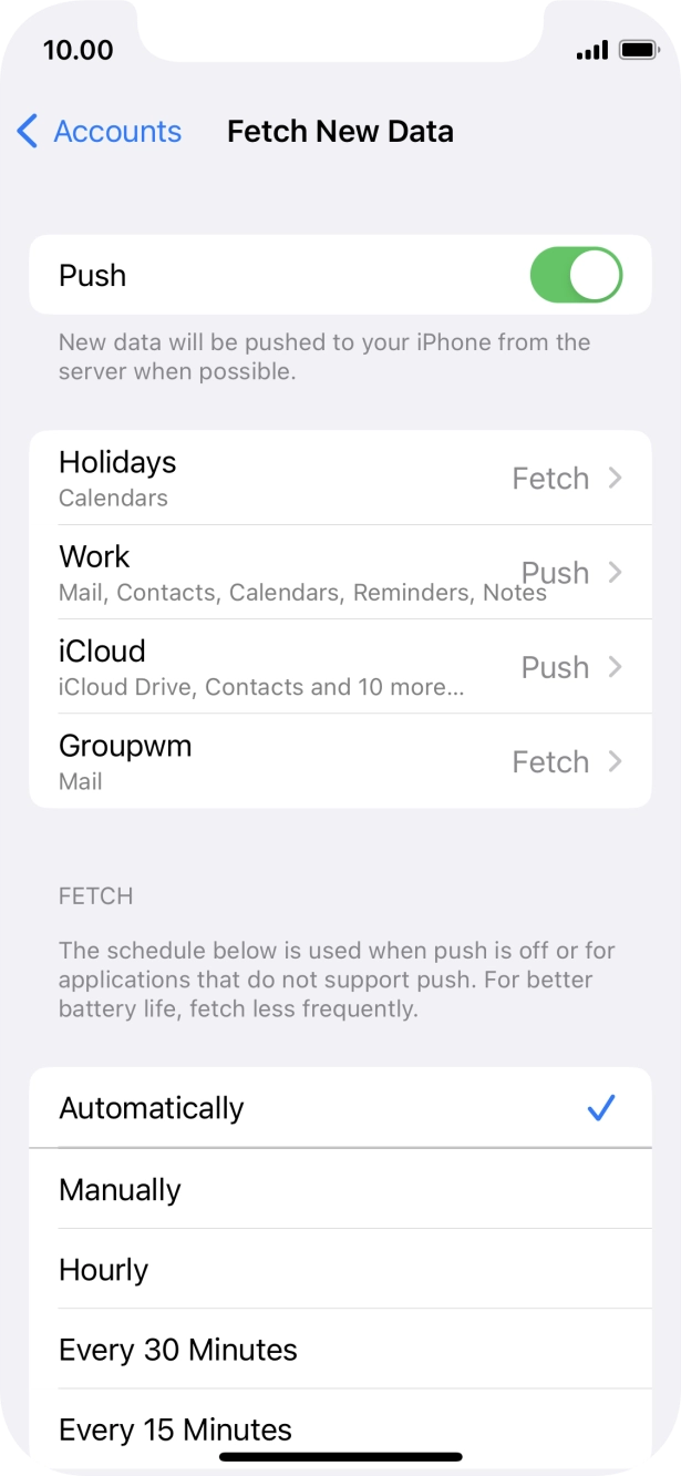 Press the indicator next to 'Push' to turn the function on or off. Press the indicator next to 'Push' to turn the function on or off.