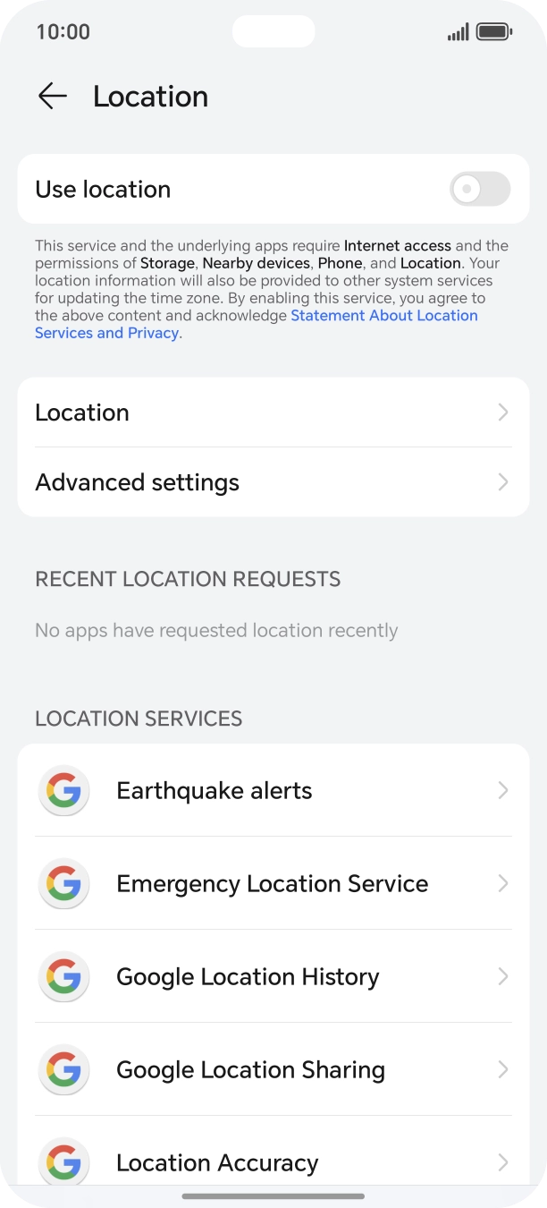 Press the indicator next to 'Use location' to turn the function on or off. Press the indicator next to 'Use location' to turn the function on or off.