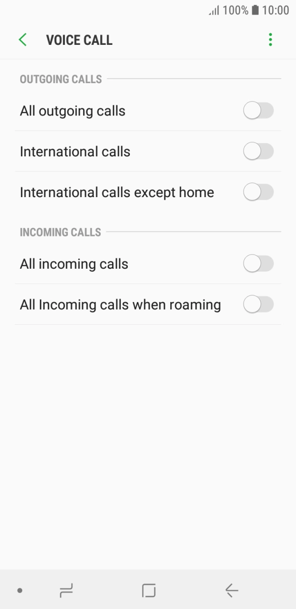Press the indicator next to the required barring type. Press the indicator next to the required barring type.