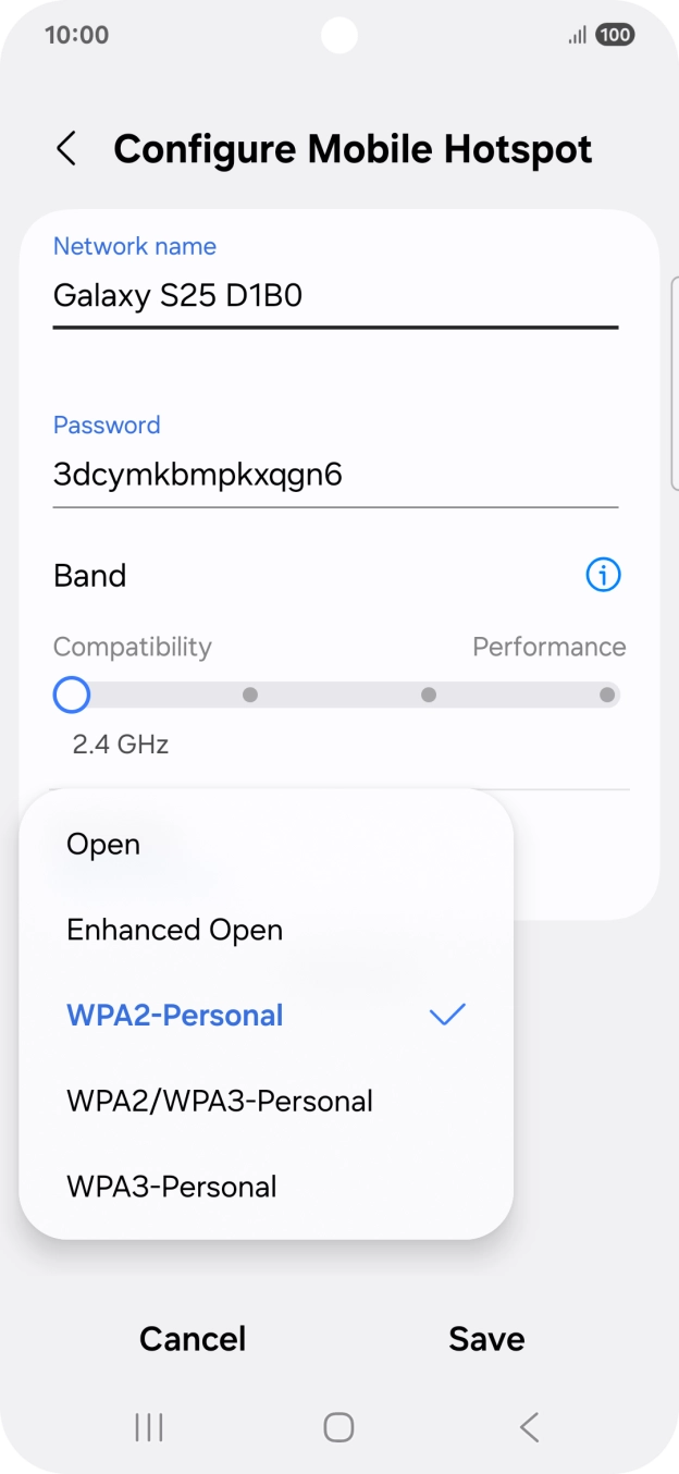 Press WPA3-Personal to password protect your WiFi hotspot.