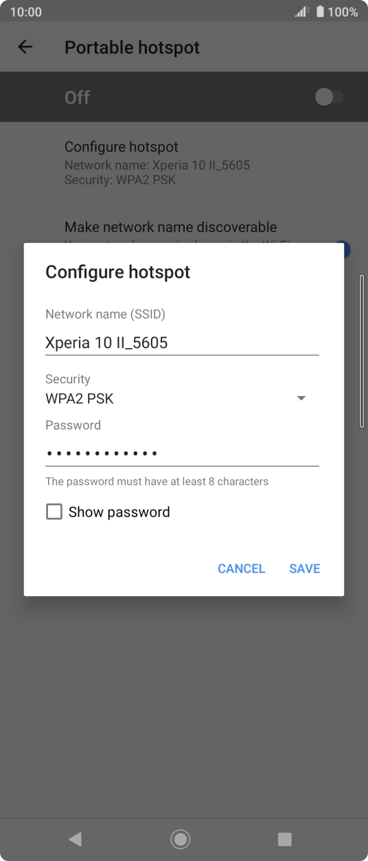 Press the field below 'Network name (SSID)' and key in the required name. Press the field below 'Network name (SSID)' and key in the required name.