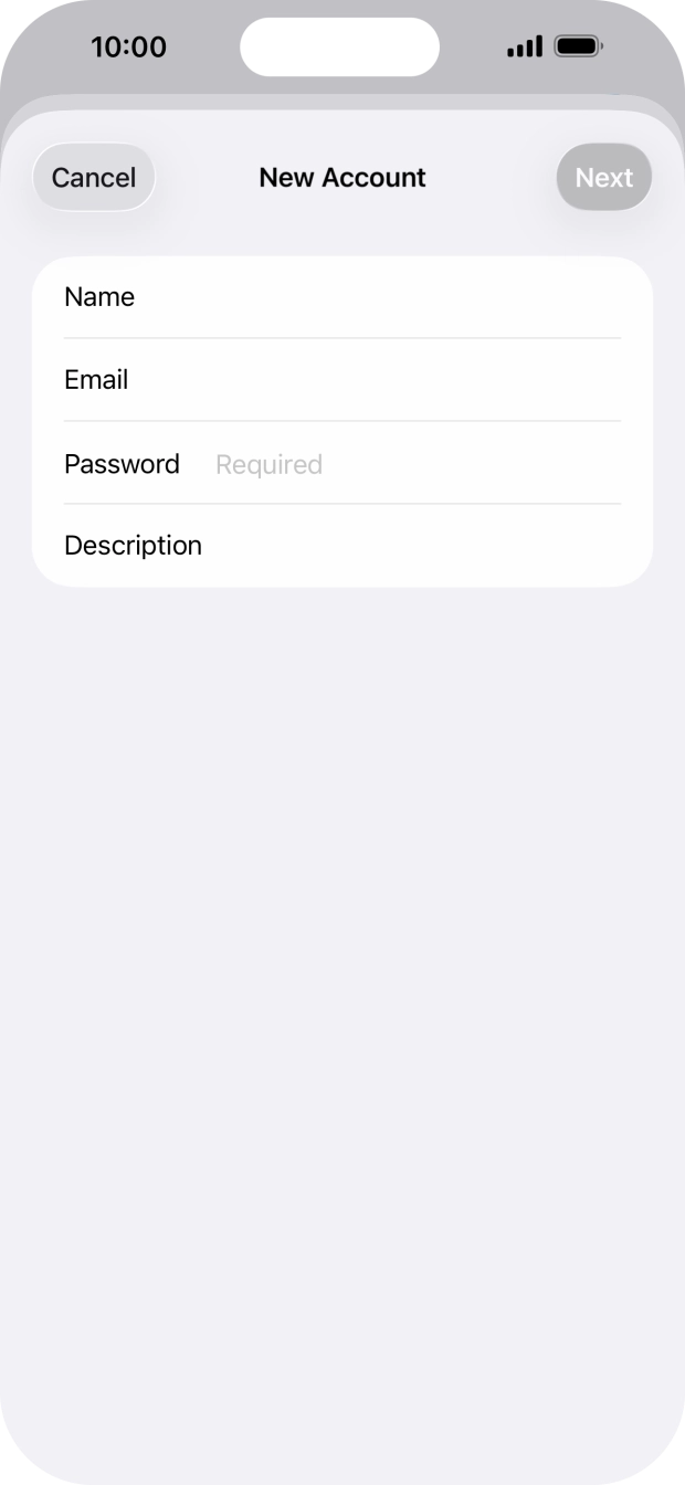 Press Password and key in the password for your email account. Press Password and key in the password for your email account.