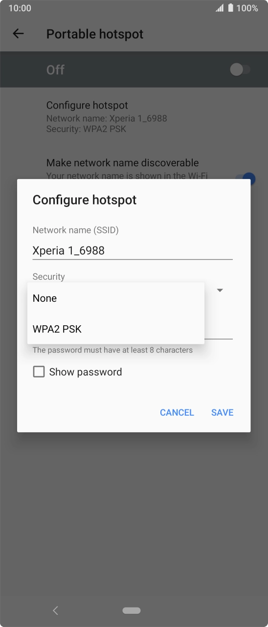 Press WPA2 PSK to password protect your WiFi hotspot. Press WPA2 PSK to password protect your WiFi hotspot.