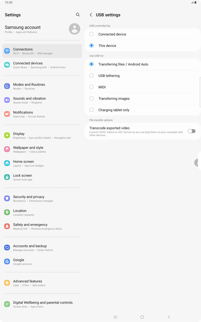 Press Transferring files / Android Auto. Press Transferring files / Android Auto.