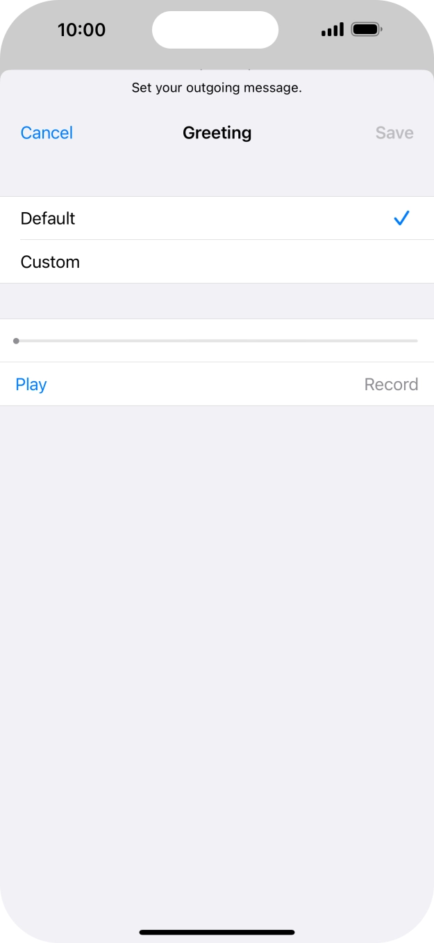 Press Default to select the default greeting. Press Default to select the default greeting.