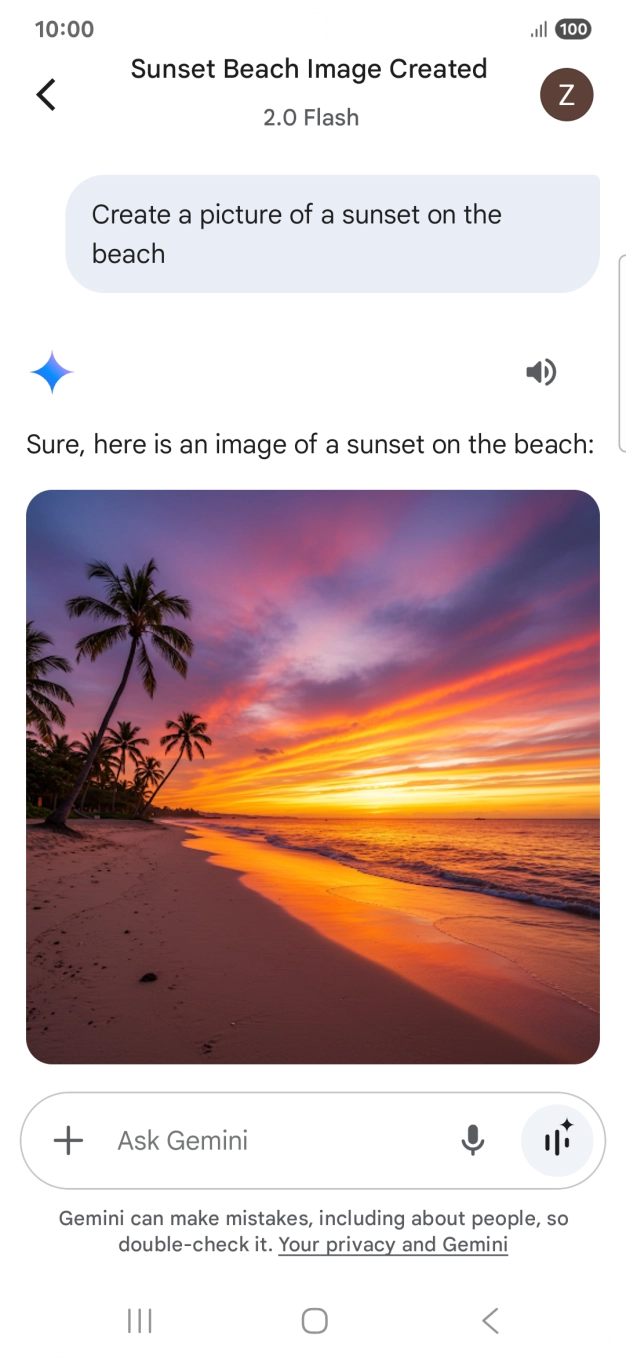 You can also ask Gemini to generate a picture based on your description. You can also ask Gemini to generate a picture based on your description.