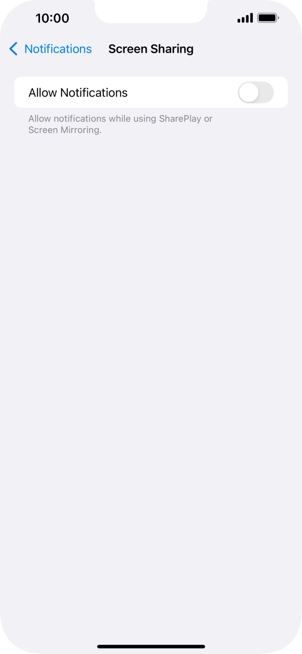 Press the indicator next to 'Allow Notifications' to turn the function on or off. Press the indicator next to 'Allow Notifications' to turn the function on or off.