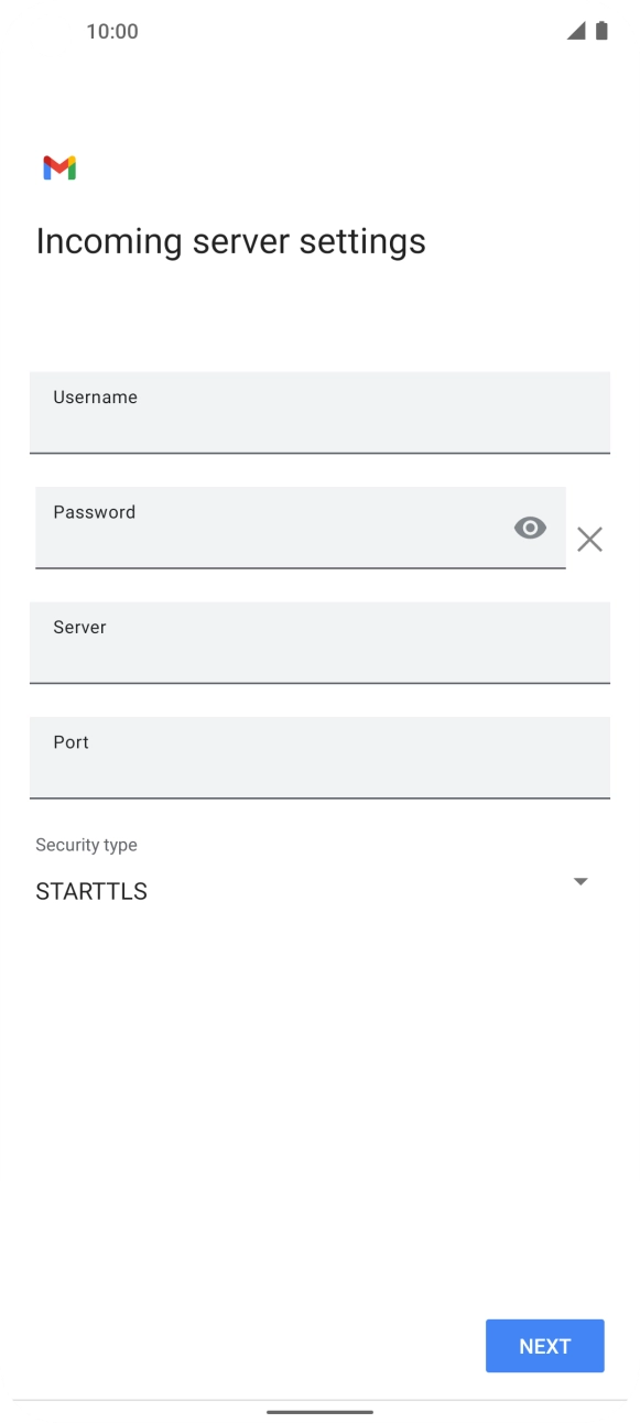 Press the field below 'Username' and key in the username for your email account. Press the field below 'Username' and key in the username for your email account.