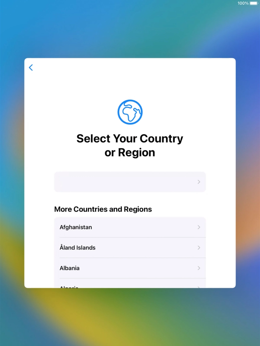 Press the required country or area. Press the required country or area.