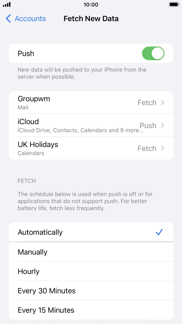 Press the indicator next to 'Push' to turn the function on or off. Press the indicator next to 'Push' to turn the function on or off.