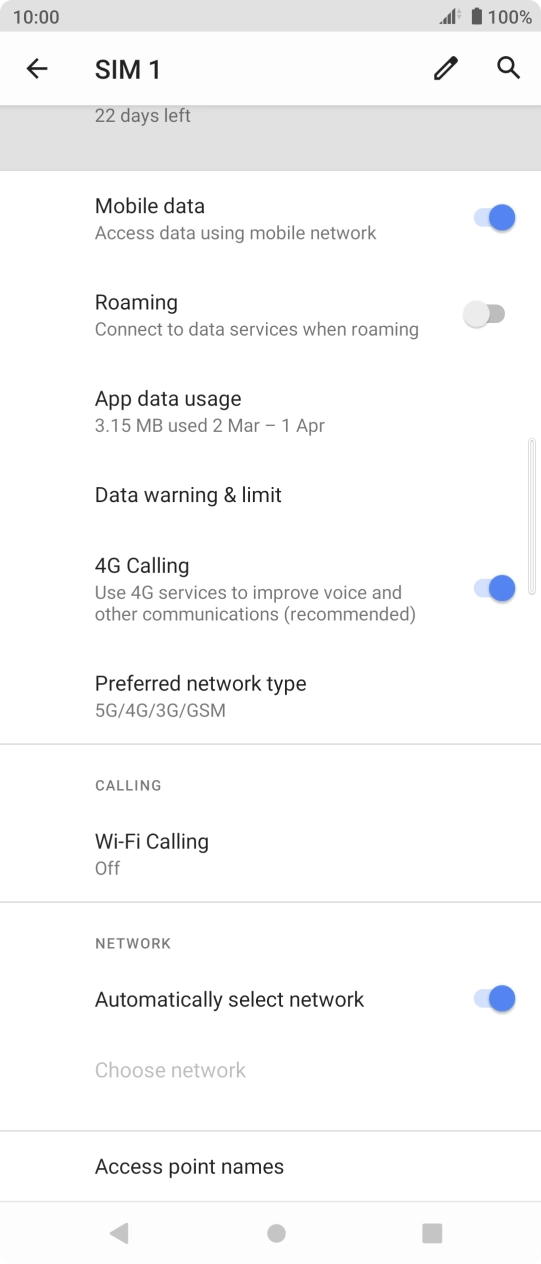 Press the indicator next to '4G Calling' to turn the function on or off.