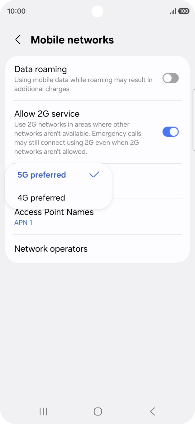 Press the required network mode.