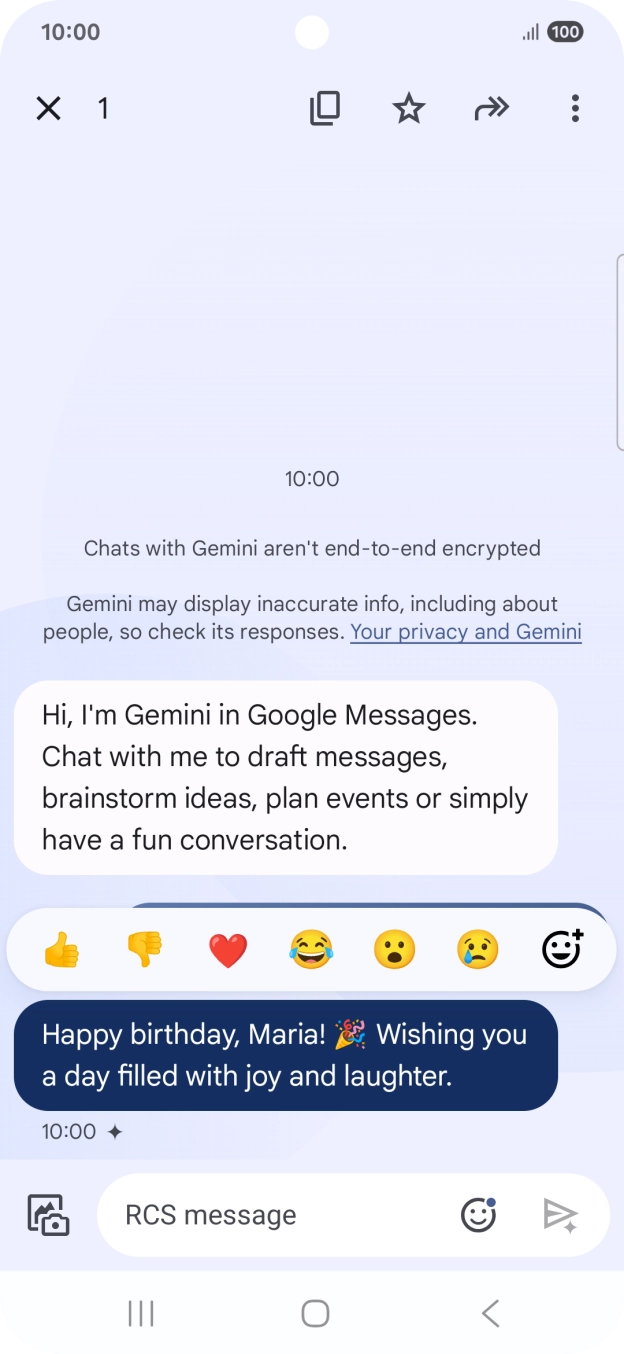 Press and hold the text suggestion from Gemini. Follow the instructions on the screen to use the text suggestion. Press and hold the text suggestion from Gemini. Follow the instructions on the screen to use the text suggestion.
