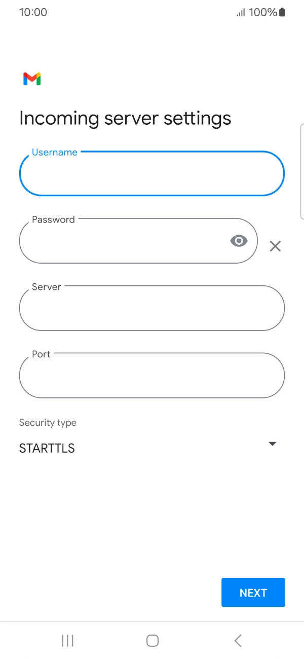 Press the field below 'Server' and key in the name of your email provider's incoming server.