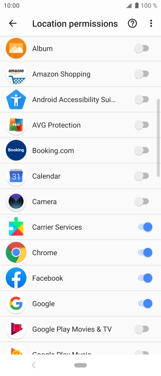 Press the indicator next to the required app to turn the function on or off. Press the indicator next to the required app to turn the function on or off.