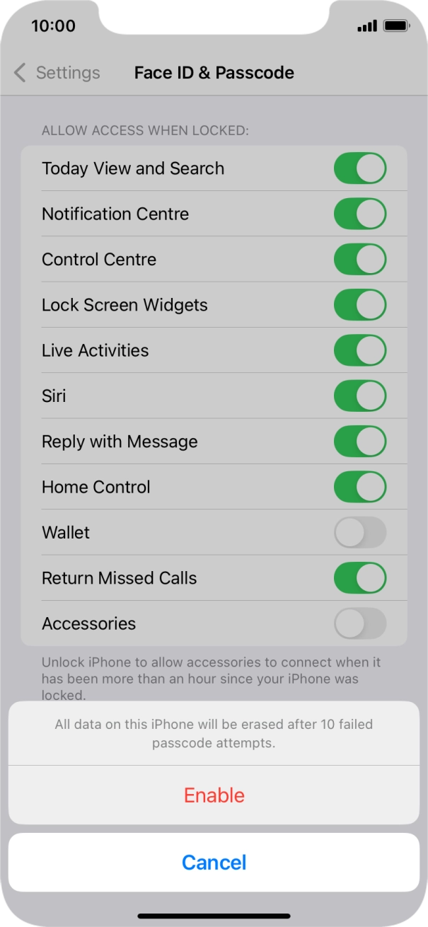 If you turn on the function, press Enable. If you turn on the function, press Enable.
