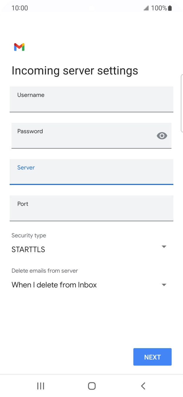 Press the field below 'Port' and key in 110.