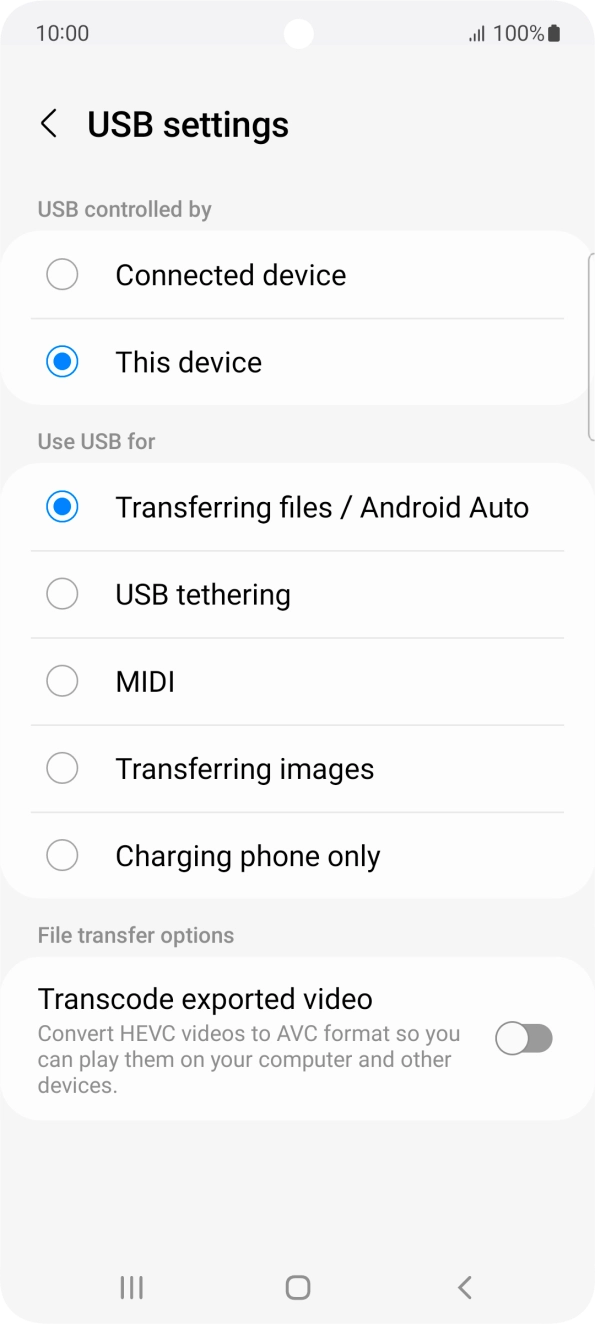 Press Transferring files / Android Auto. Press Transferring files / Android Auto.