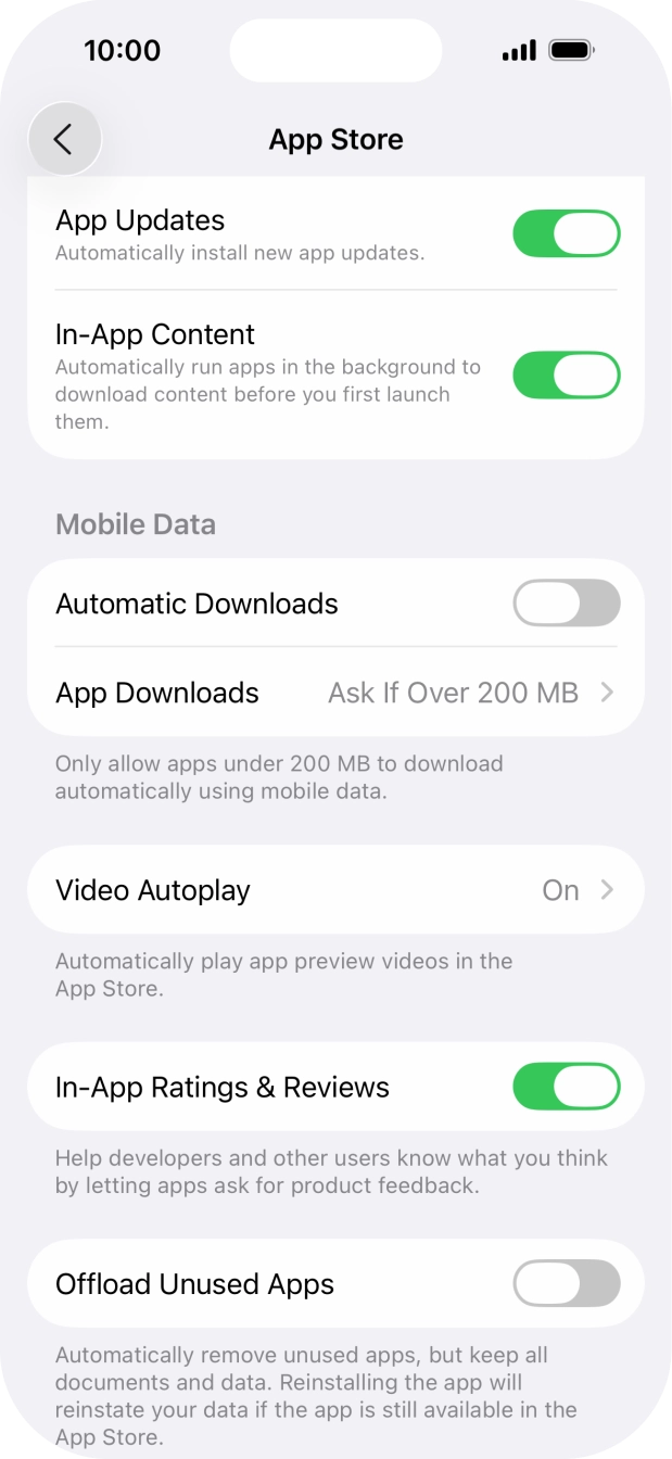 Press the indicator next to 'Automatic Downloads' to turn the function on or off. Press the indicator next to 'Automatic Downloads' to turn the function on or off.