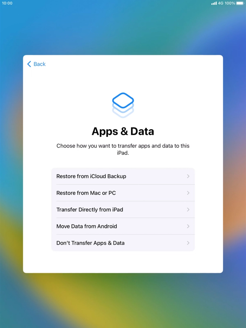 Press Don't Transfer Apps & Data and follow the instructions on the screen to finish the activation. Press Don't Transfer Apps & Data and follow the instructions on the screen to finish the activation.