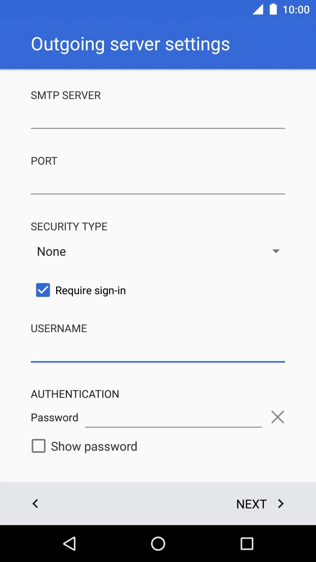 Press the field next to 'Password' and key in the password for your email account.