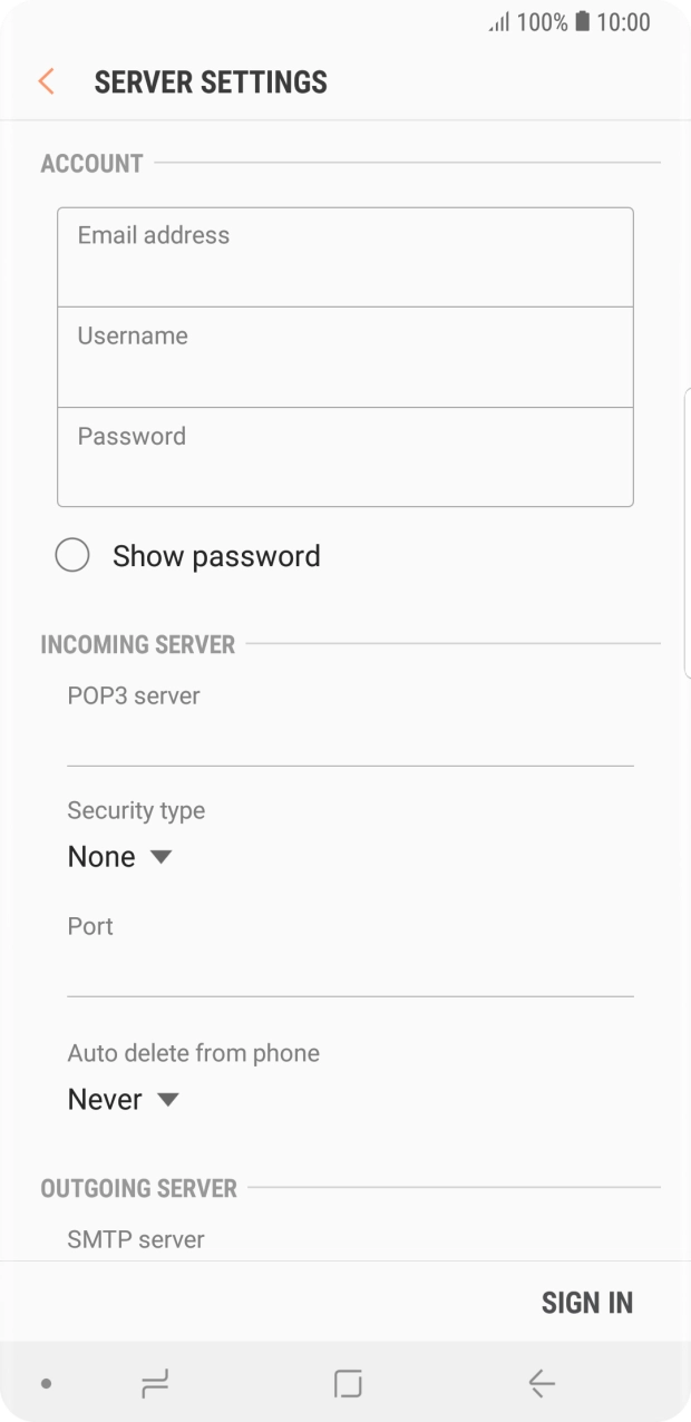 Press the field below 'Username' and key in the username for your email account.