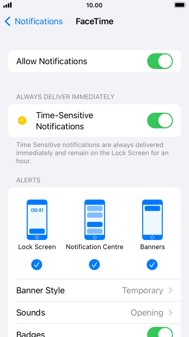 Press the indicator next to 'Allow Notifications' to turn notifications for the selected application on or off. Press the indicator next to 'Allow Notifications' to turn notifications for the selected application on or off.