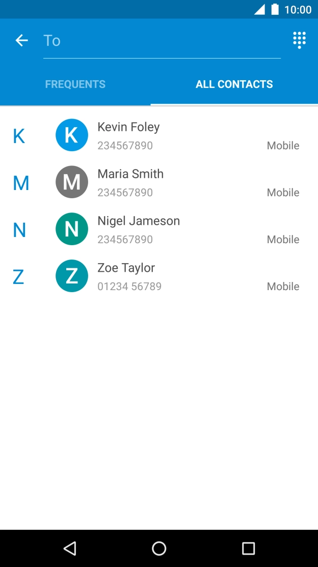 Press To and key in the first letters of the recipient's name. Press To and key in the first letters of the recipient's name.