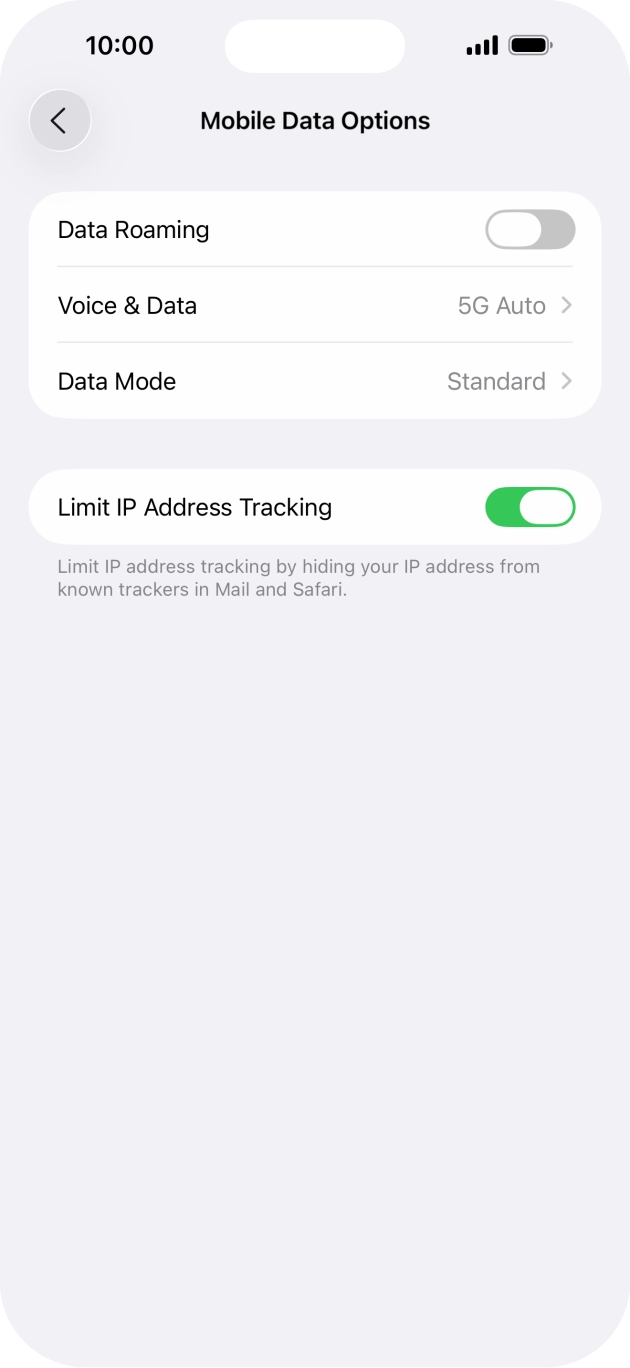 Press the indicator next to 'Data Roaming' to turn the function on or off. Press the indicator next to 'Data Roaming' to turn the function on or off.