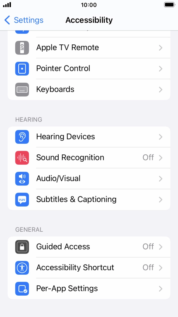 Press the required category below 'HEARING' and follow the instructions on the screen to select the required settings.