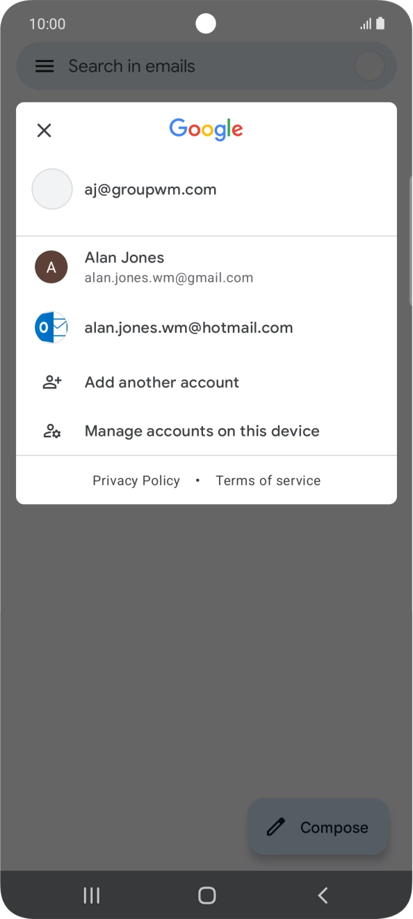 Press the required email account. Press the required email account.