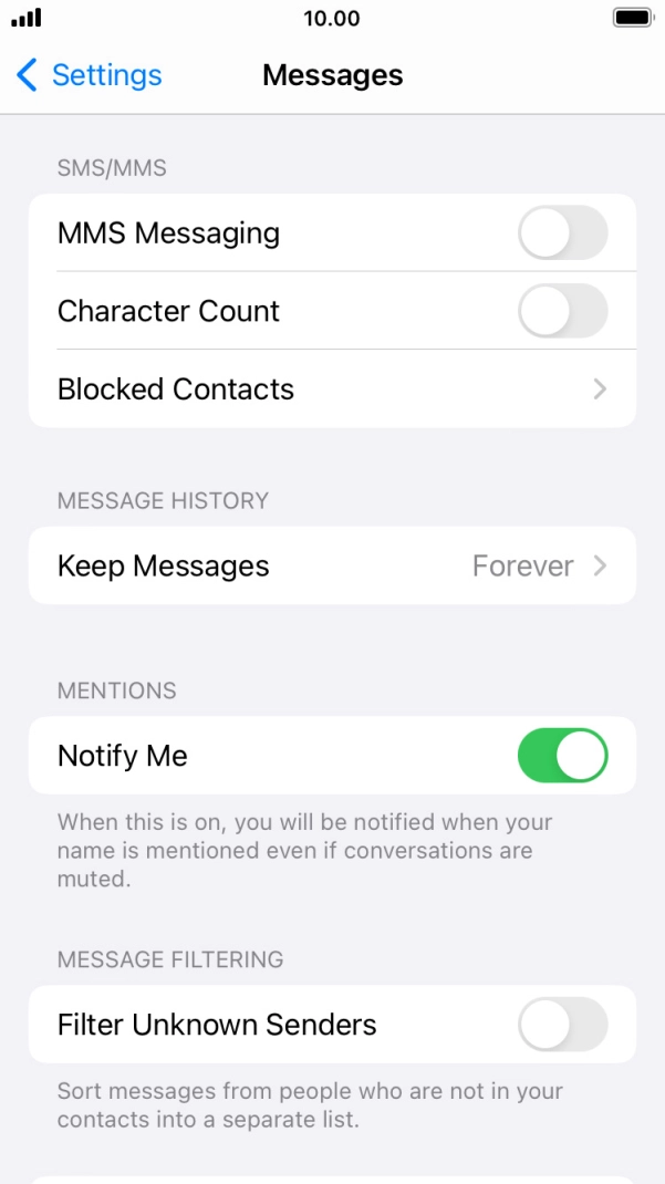 Press the indicator next to 'MMS Messaging' to turn on the function. Press the indicator next to 'MMS Messaging' to turn on the function.