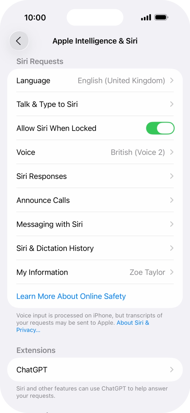 Press the indicator next to 'Allow Siri When Locked' to turn the function on or off.