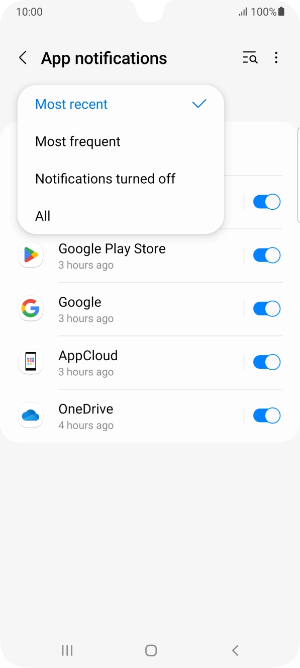 Press the required setting.