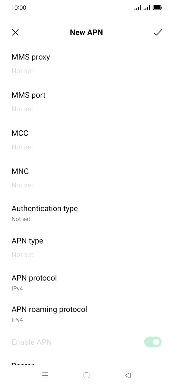 Press the field below 'MCC' and key in 234.