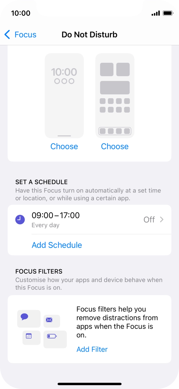 Press Add Schedule and follow the instructions on the screen to select settings for automatic activation of Do Not Disturb. Press Add Schedule and follow the instructions on the screen to select settings for automatic activation of Do Not Disturb.