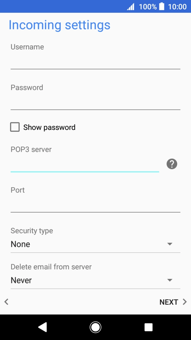 Press the field below 'Port' and key in 110.