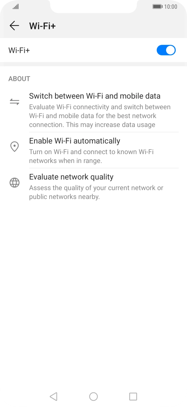 Press the indicator next to 'Wi-Fi+' to turn the function on or off. Press the indicator next to 'Wi-Fi+' to turn the function on or off.