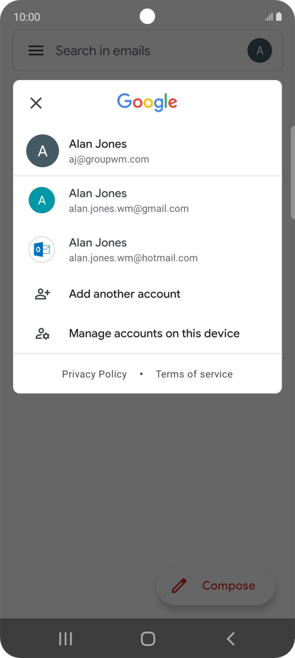 Press the required email account.
