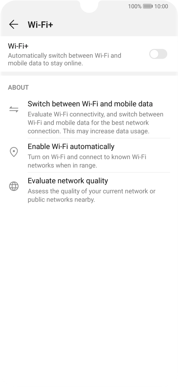 Press the indicator next to 'Wi-Fi+' to turn the function on or off. Press the indicator next to 'Wi-Fi+' to turn the function on or off.
