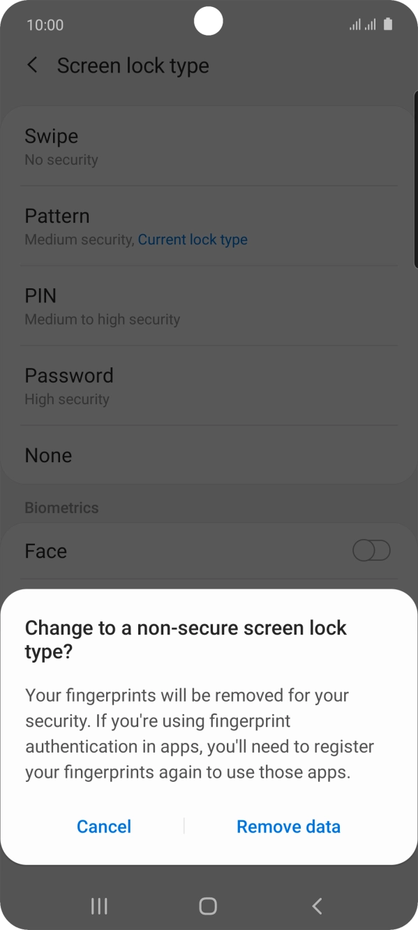 Press Remove data. Press Remove data.