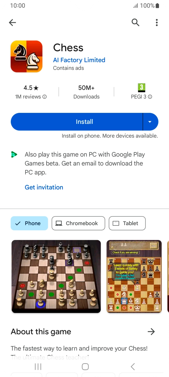 Press Install and follow the instructions on the screen to install the app.