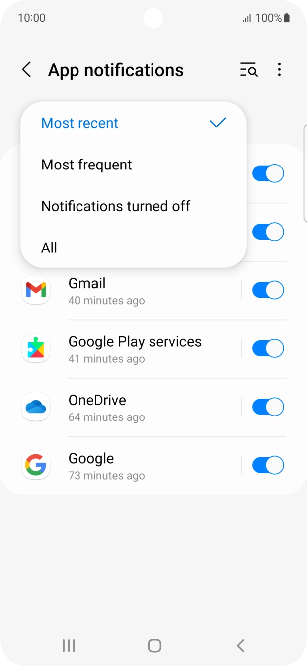 Press the required setting.