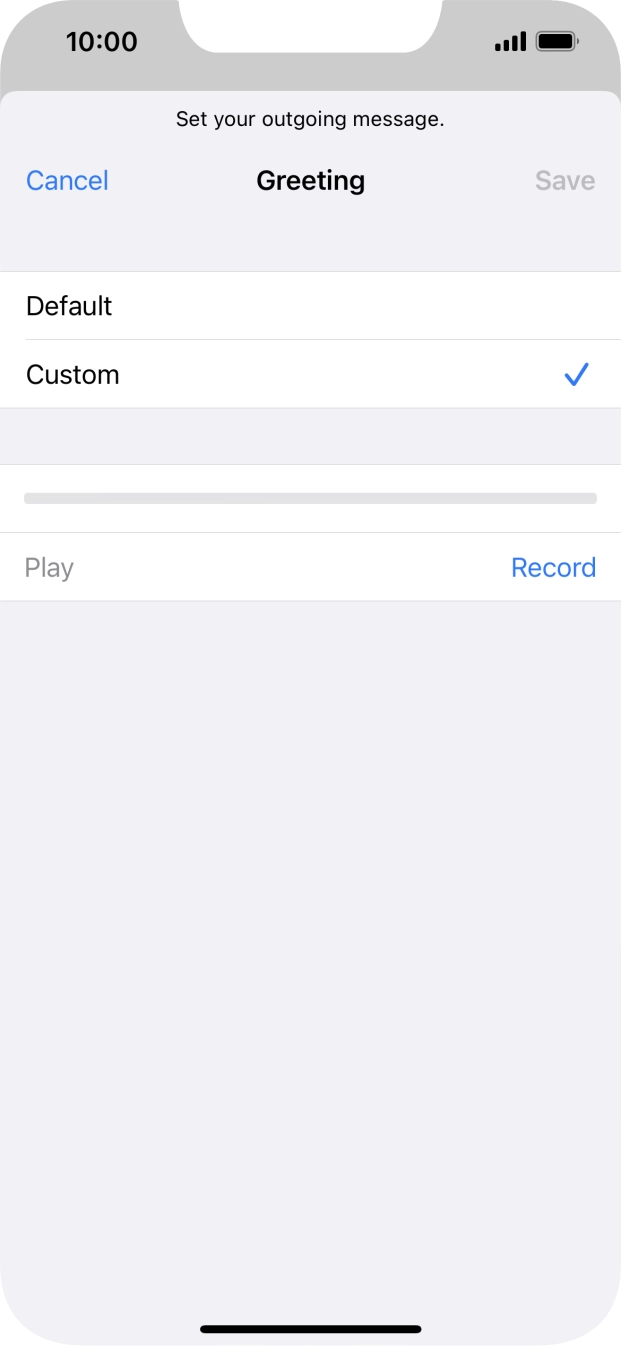 Press Record to start recording a personal greeting. Press Record to start recording a personal greeting.