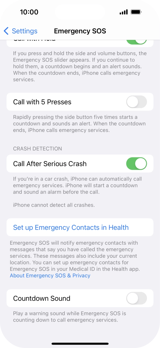 Press the indicator next to 'Countdown Sound' to turn the function on or off.
