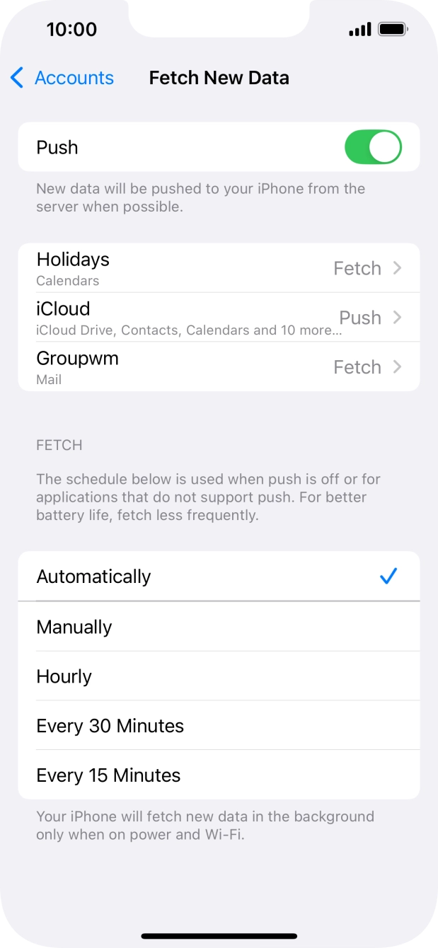 Press the indicator next to 'Push' to turn the function on or off. Press the indicator next to 'Push' to turn the function on or off.