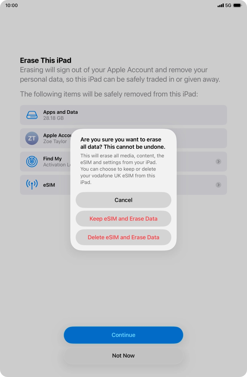 Press the required setting.