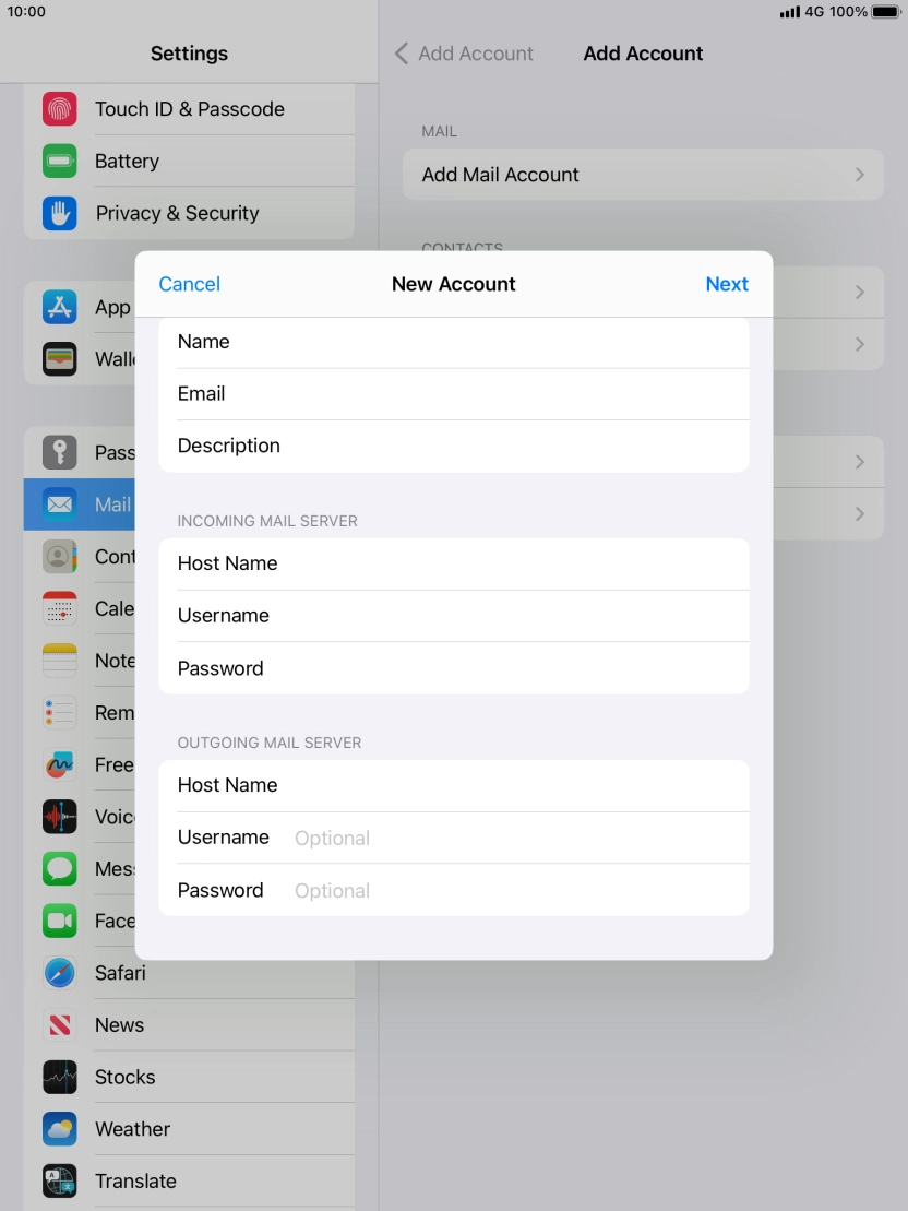 Press Username and key in the username for your email account. Press Username and key in the username for your email account.