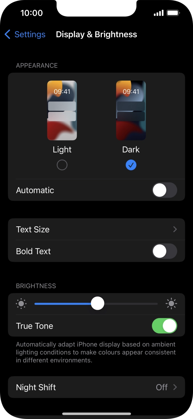 Press the indicator next to 'Automatic' to turn the function on or off.