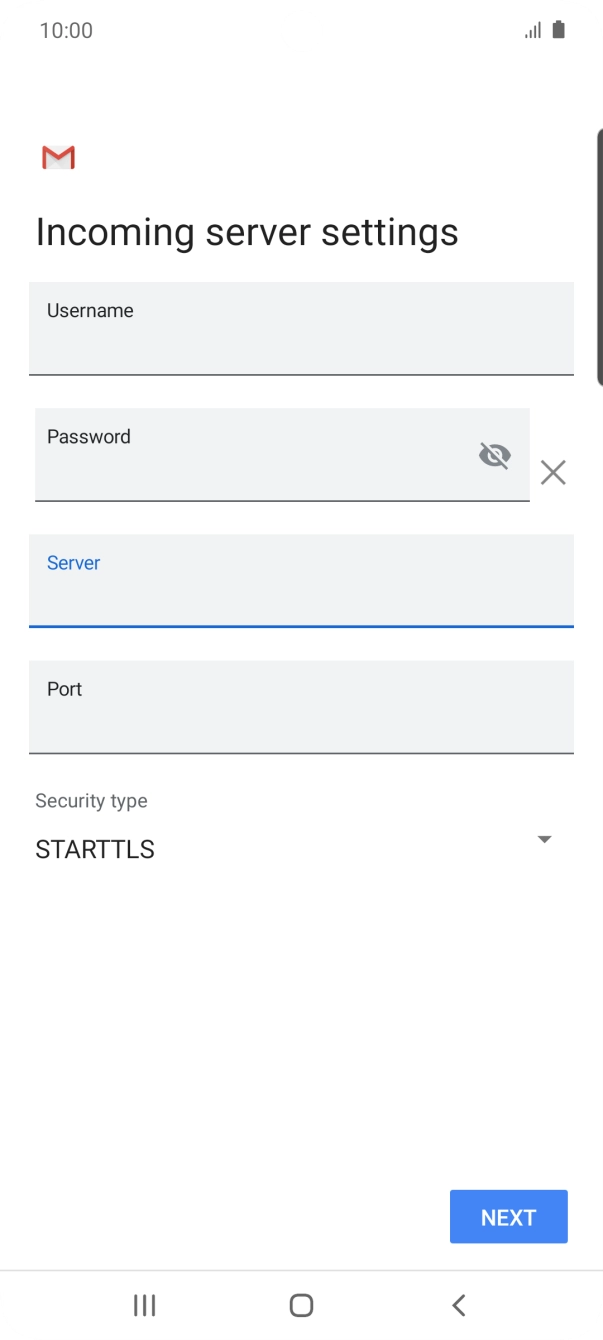 Press the field below 'Port' and key in 143. Press the field below 'Port' and key in 143.